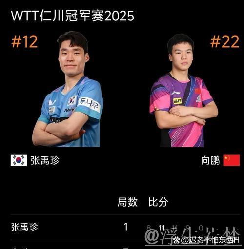 向鹏以3-1击败张禹珍挺进WTT仁川冠军赛男单八强